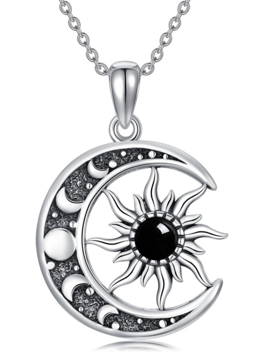 Sterling Silver Sun & Moon Necklace with Birthstone Pendant - Celestial Jewelry
